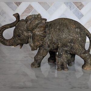 Elephant And Baby Figurine, Resin.